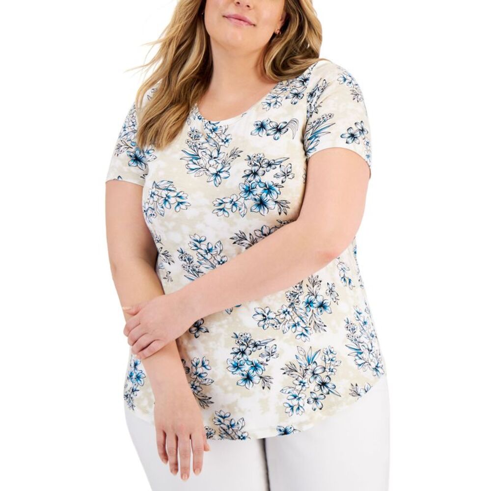 JM Collection Plus Size Printed Top - Picture 1 of 4